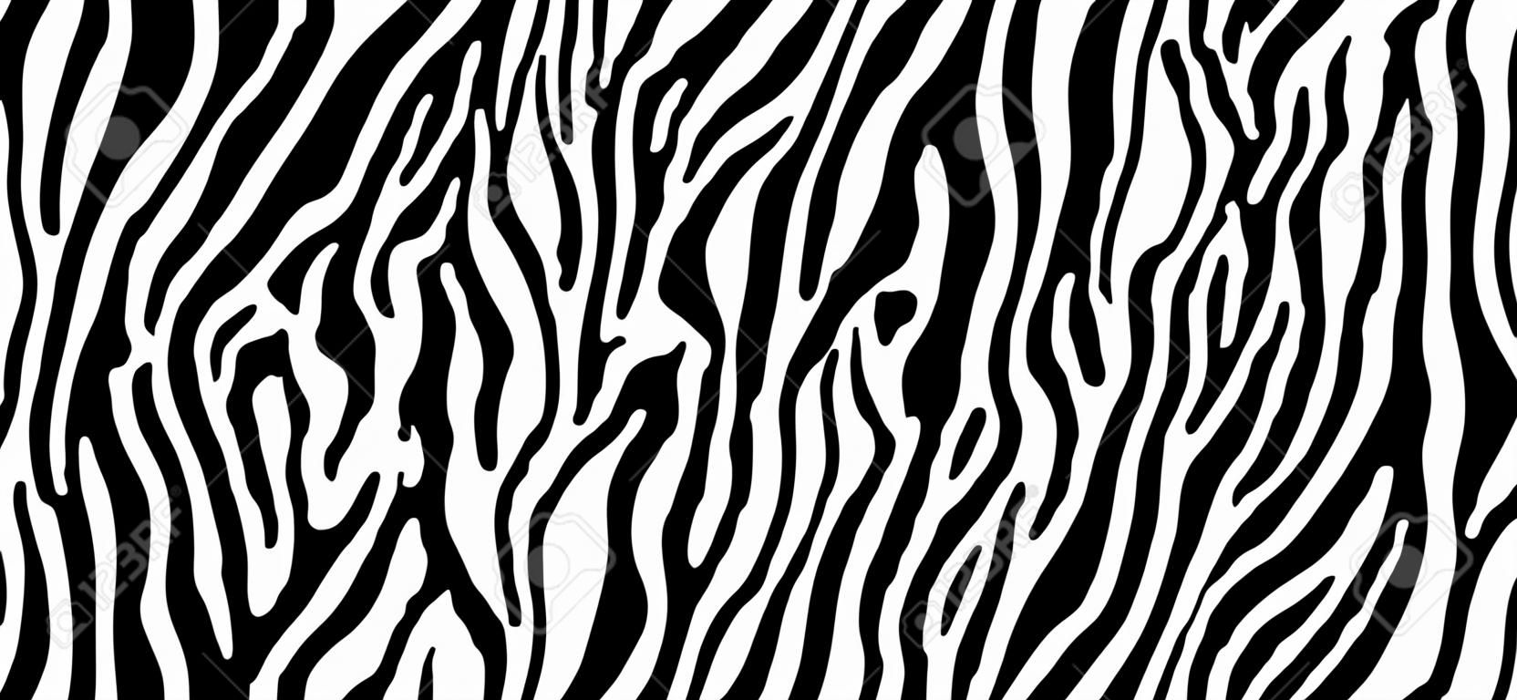 얼룩말 모피 반복 질감. 동물 가죽 줄무늬, 정글 월페이퍼. 흑백 원활한 패턴입니다. 삽화