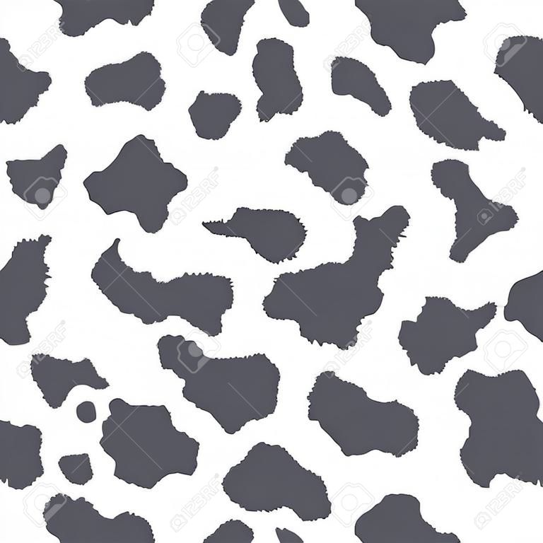 牛の肌の質感、黒と白の斑点がシームレスなパターンを繰り返しました。アニマルプリントのダルメシアン犬の染み。ベクター