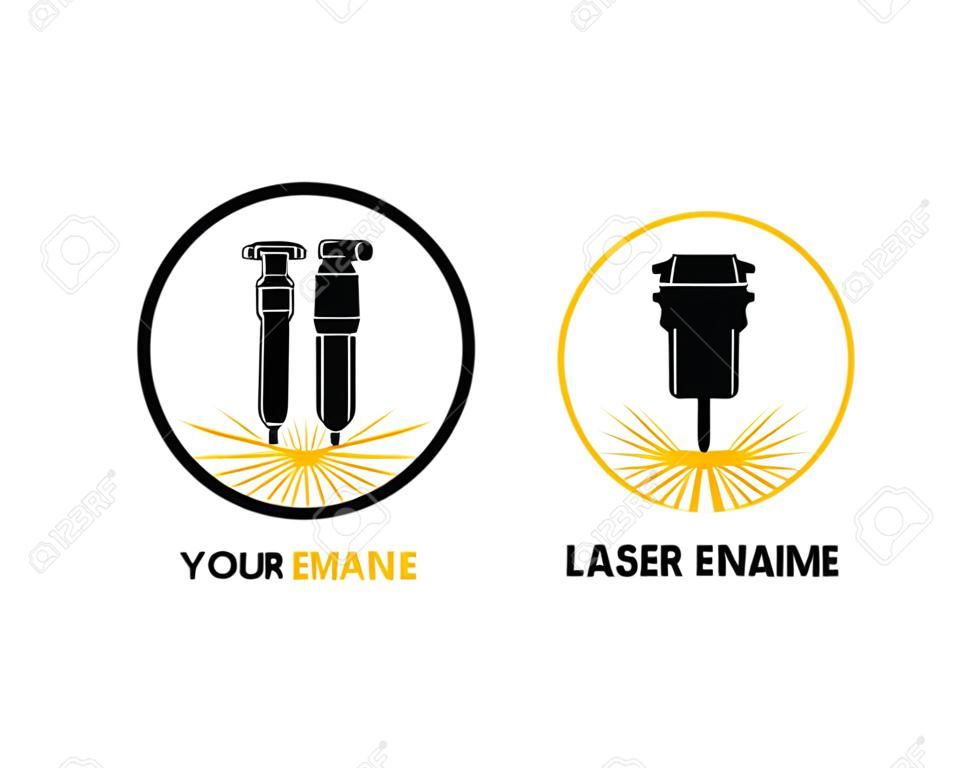 Set di modello di logo di disegno vettoriale di macchina per incisione laser