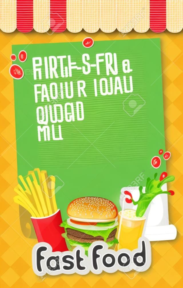 fast-food menu for burger, fries and cola 