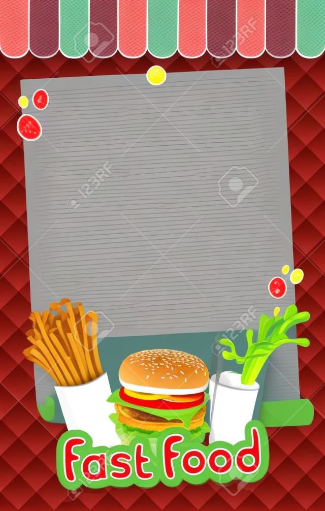 fast-food menu for burger, fries and cola 