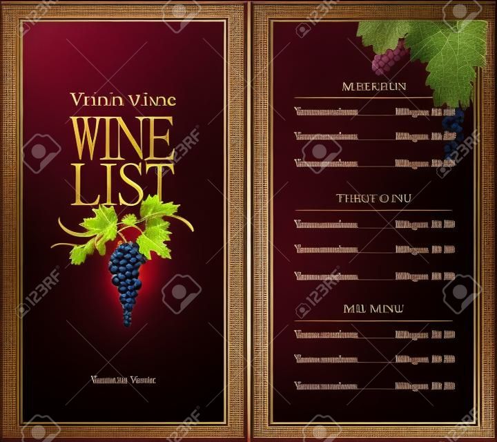 Menu carta dei vini con vite