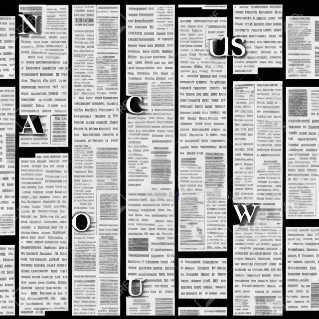 Vektornahtloses Muster mit Zeitungsspalten. Text auf Zeitungsseite unlesbar. Alte Zeitung mit schwarzem Text, Zeitungsvektorhintergrund wiederholend.