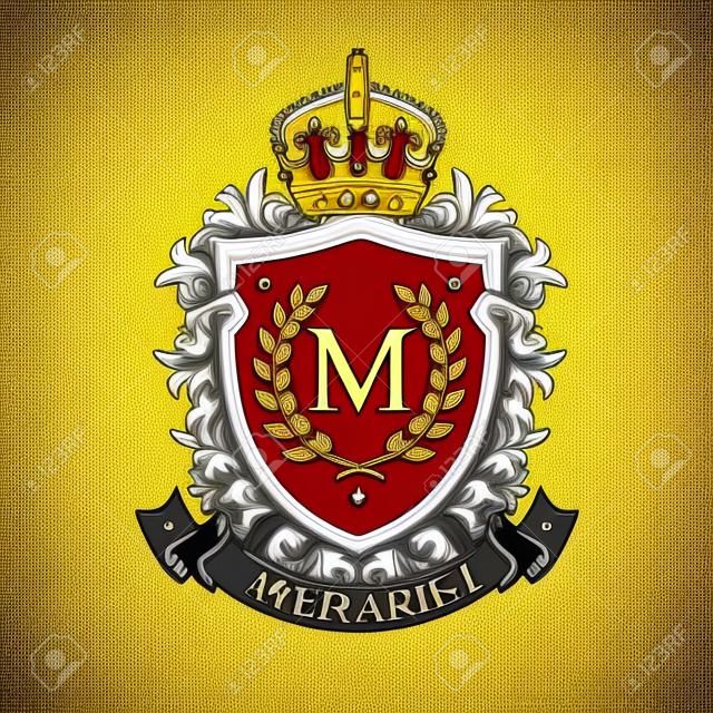 Coat of arms. Heraldic royal emblem shield with crown and laurel wreath. Heraldic vector template.