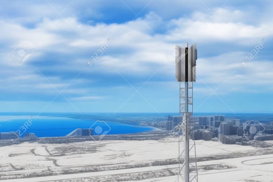 Cellular GSM tower with 3g, 4g, 5g transmitter. Communication antenna. Future technology