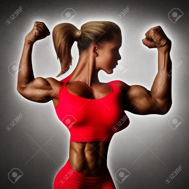 bodybuilder fille avec de gros muscles. femme musculaire
