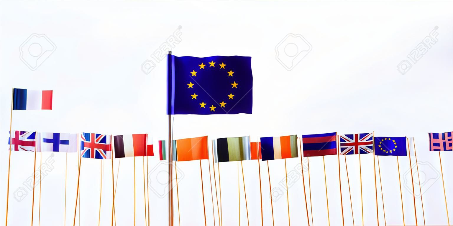 Flaggen der Mitglieder der Europäischen Union, große Banner der eu, ohne Großbritannien