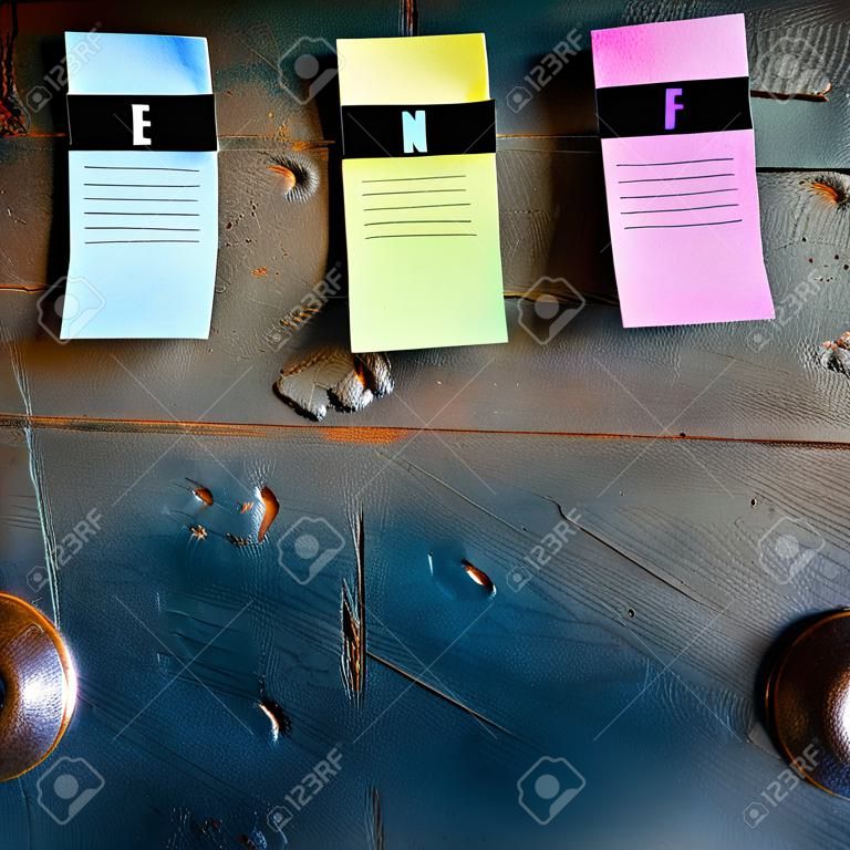 metallic wall with notepads, english word reminder, concept strategy, planning and memory