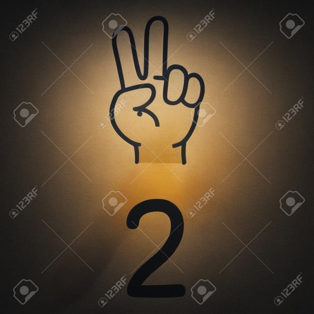La main de l'enfant montre le signe de la main numéro deux.
