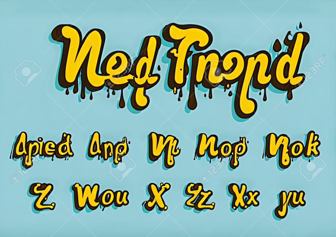 Stylized melted font and alphabet