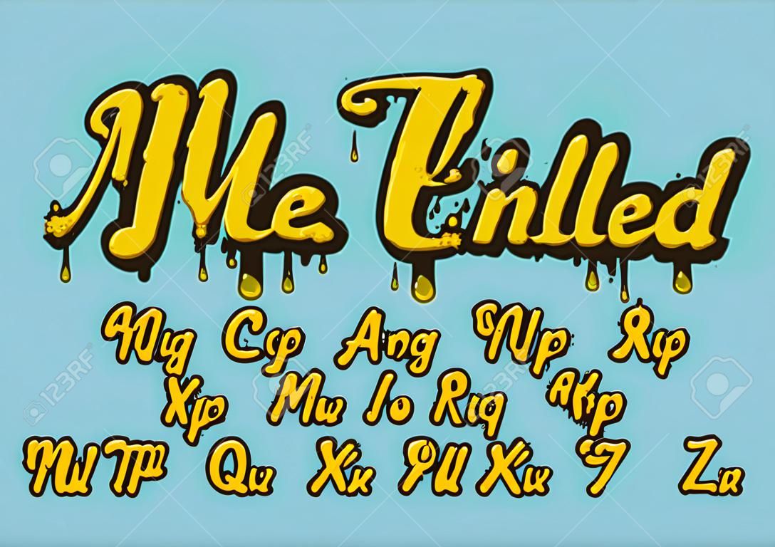 Stylized melted font and alphabet