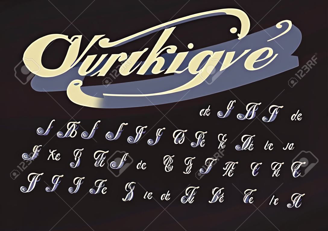 Vector of vintage cursive font and alphabet