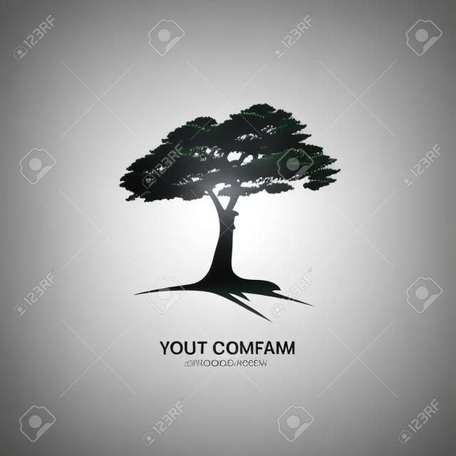 a tree silhouette isolated on white background and big tree of Oak logo vector design