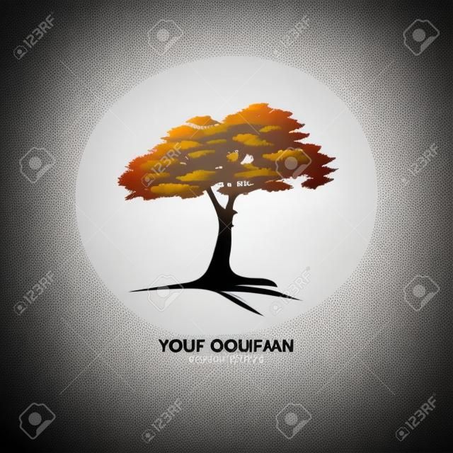 a tree silhouette isolated on white background and big tree of Oak logo vector design