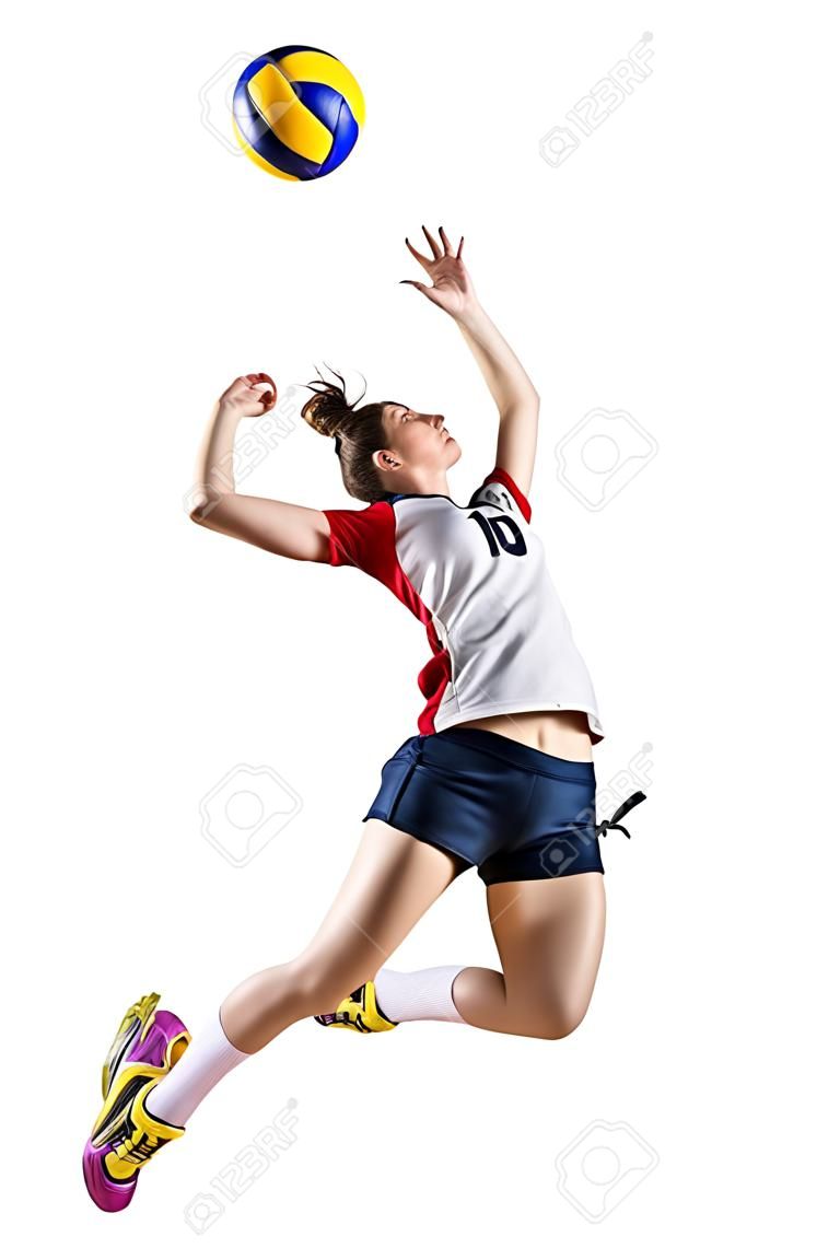 女子バレーボール選手のボールを打つ