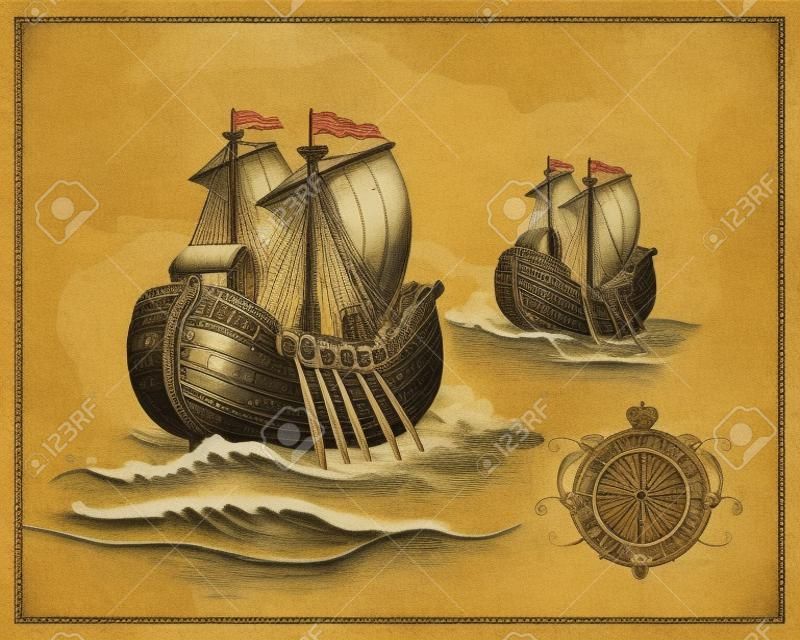 Carte antique éléments du navire