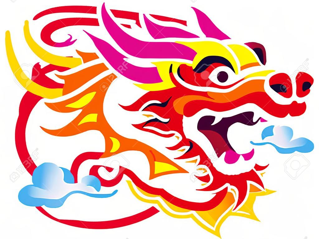 Renkli Çin Ejderha Kafası sanat tasarımı