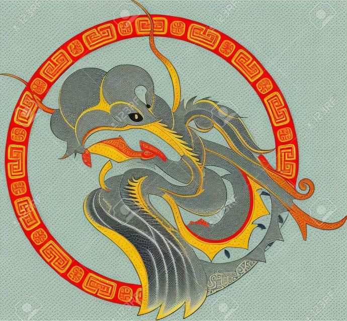 Chinese Dragon Head avec une illustration de l'art conception des frontières