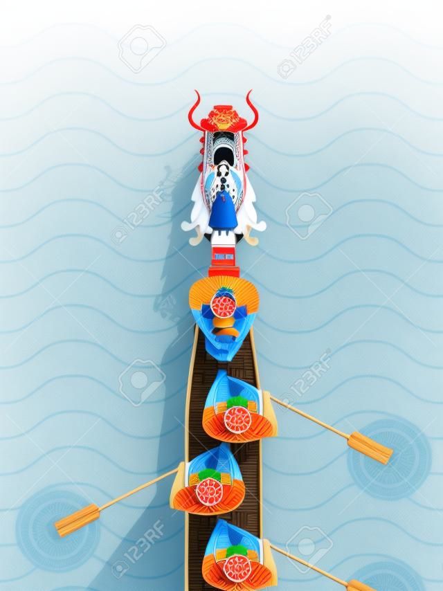 Chinese Dragon Boat competition illustration in high angle view
