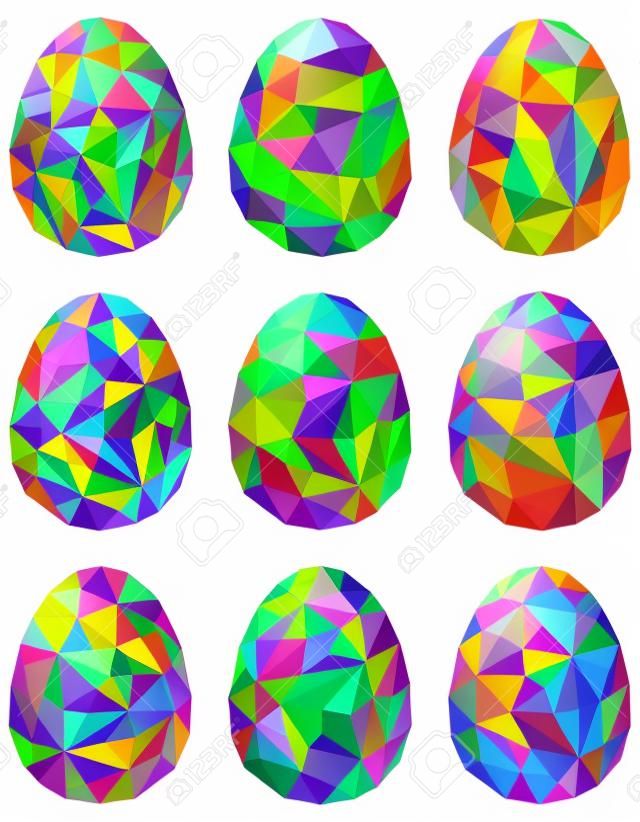 Vector illustration of colorful Easter egg set in Low poly style