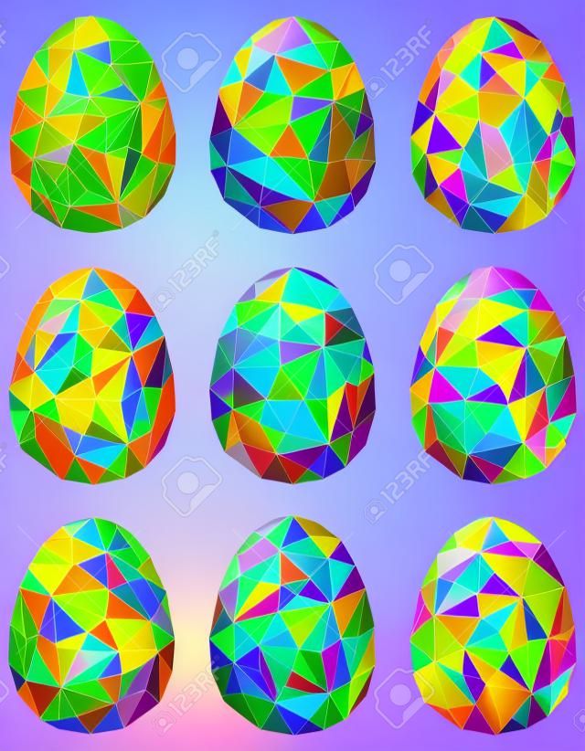 Vector illustration of colorful Easter egg set in Low poly style