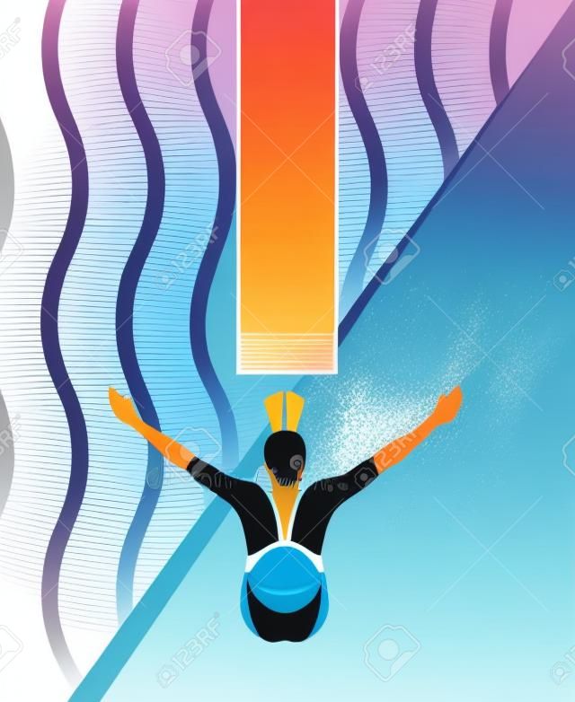 Um atleta salta do projeto da placa de mergulho Ilustração