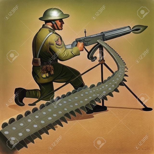 Soldier Brennen ein Maschinengewehr
