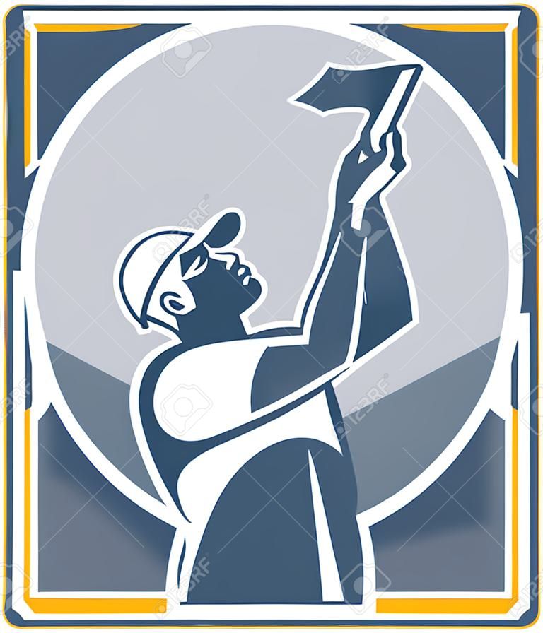 Illustration of a plasterer masonry tradesman construction worker with trowel done in retro style on isolated background