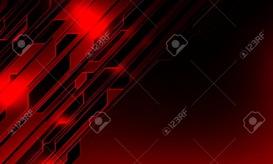 Barra cibernética de circuito de luz roja abstracta en ilustración de vector de fondo de tecnología futurista moderna de diseño de espacio en blanco negro.