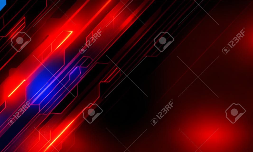 Streszczenie czerwone światło obwód cyber slash na czarnej pustej przestrzeni projekt nowoczesnej futurystycznej technologii tło wektor ilustracja.