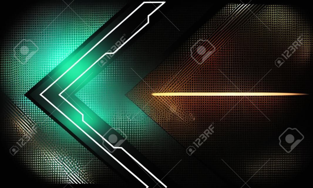 Ilustración de vector de fondo de tecnología futurista moderna de diseño geométrico de dirección cibernética de circuito de línea negra de flecha metálica abstracta.