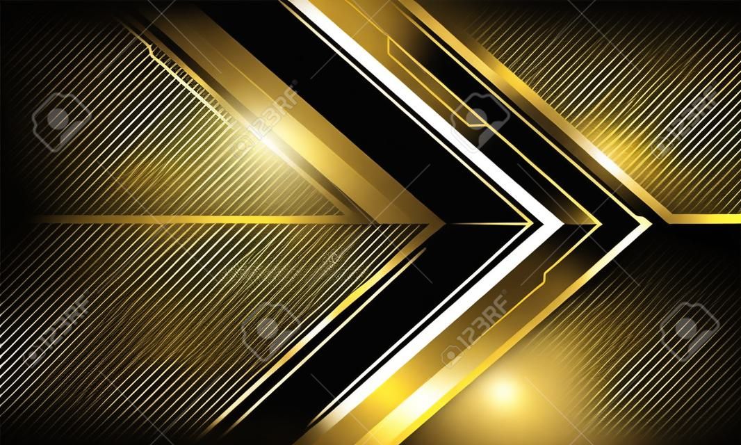 Abstract metallic arrow black line circuit cyber gold light direction geometric with blank space design modern futuristic technology background vector illustration.