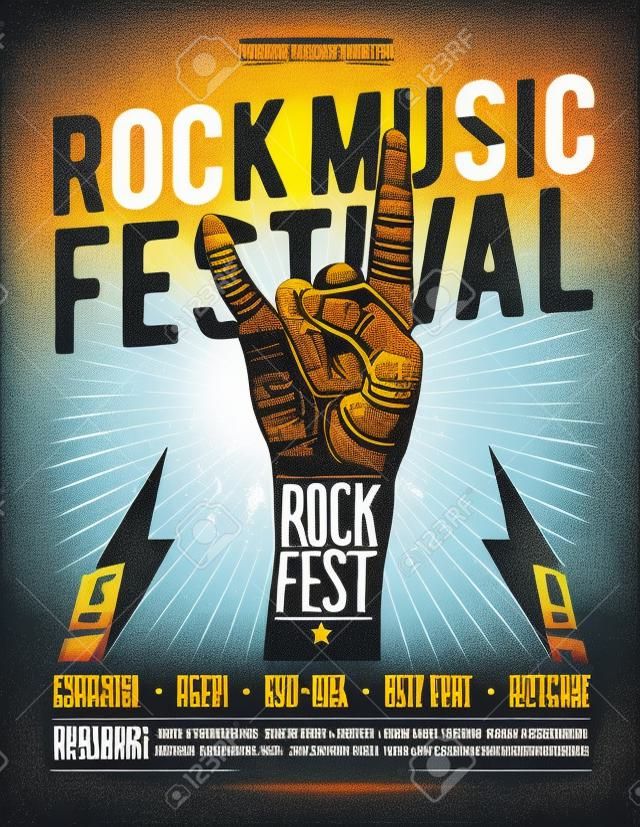 Flyer di festival di festival rock . Illustrazione vettoriale vintage . Invito di festa