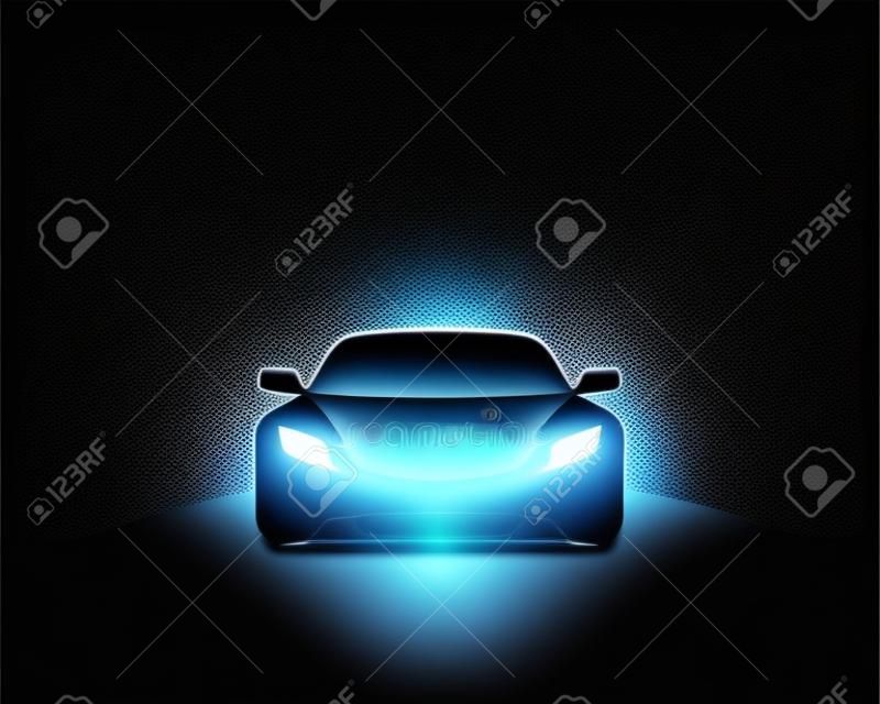 Silhouette de voiture concept sombre vue de face. Illustration vectorielle réaliste. Bannière de voiture.