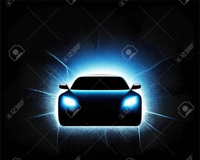 Vista frontal del concepto oscuro silueta del coche. Ilustración vectorial realista Banner de silueta de coche.