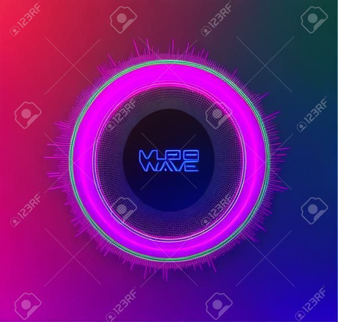 Streszczenie koło futurystyczny fioletowy neon świecące fala dźwiękowa korektora. Szablon wektor dla plakatu muzyki elektronicznej lub ulotki lub okładki albumu. Ilustracja wektorowa.