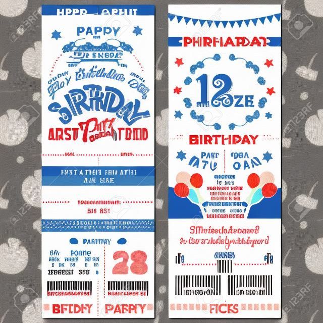 Birthday party invitation boarding pass ticket. Face and back sides