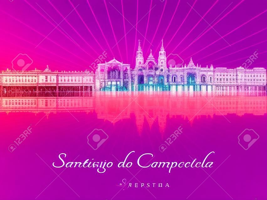 Santiago de Compostela skyline in purple radiant orchid in editable file