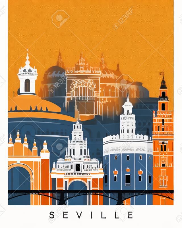 Sevilla skyline V2 poster in file vettoriali modificabili