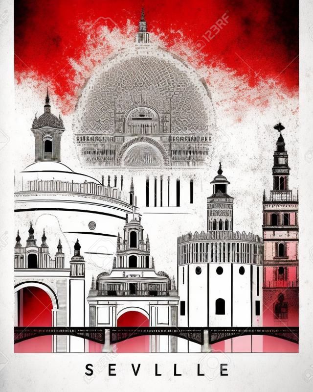Sevilla V2 Skyline Poster in editierbare Vektor-Datei