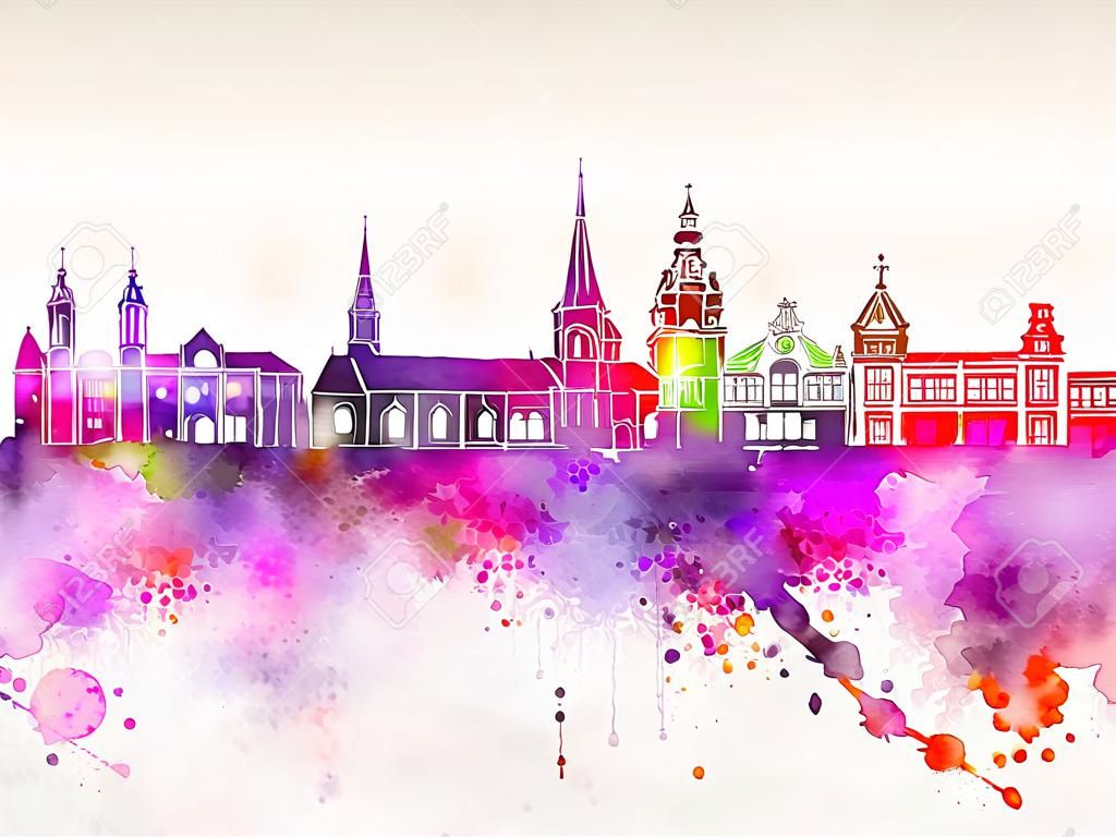 Cluj-Napoca skyline in watercolor background