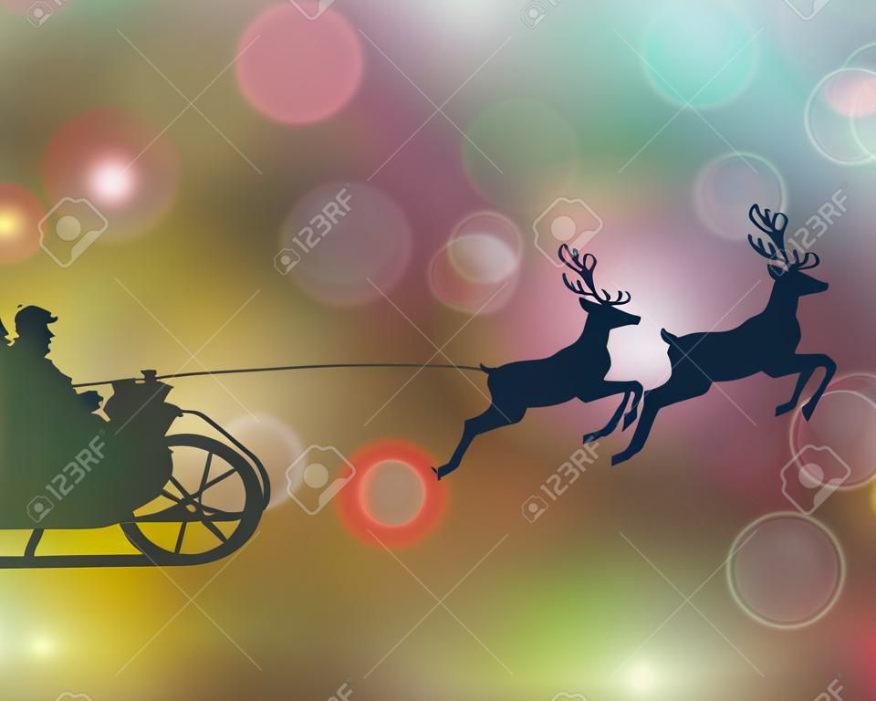 Santa Claus ritten in een slee rendieren slee ritten in op de achtergrond schittering
