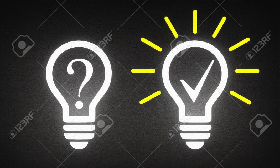 Light bulb icons with Question mark and check mark