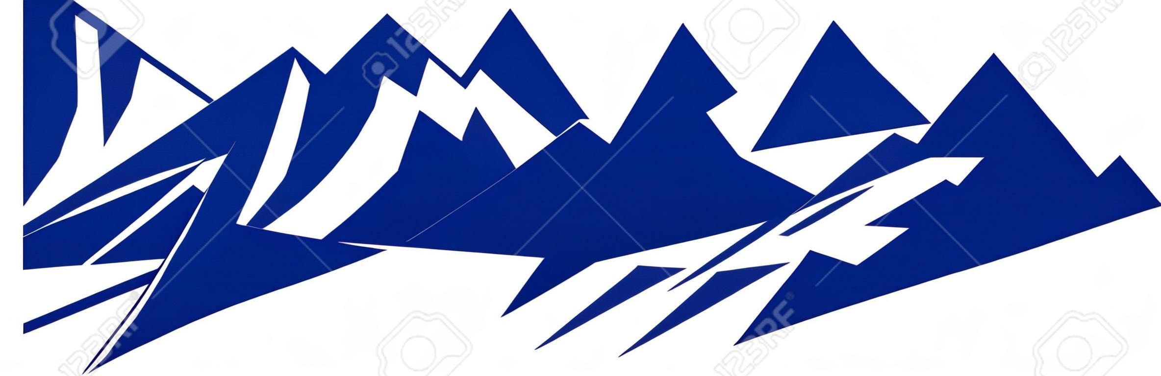Silhouette blue mountain with three peaks on white background â€“ vector