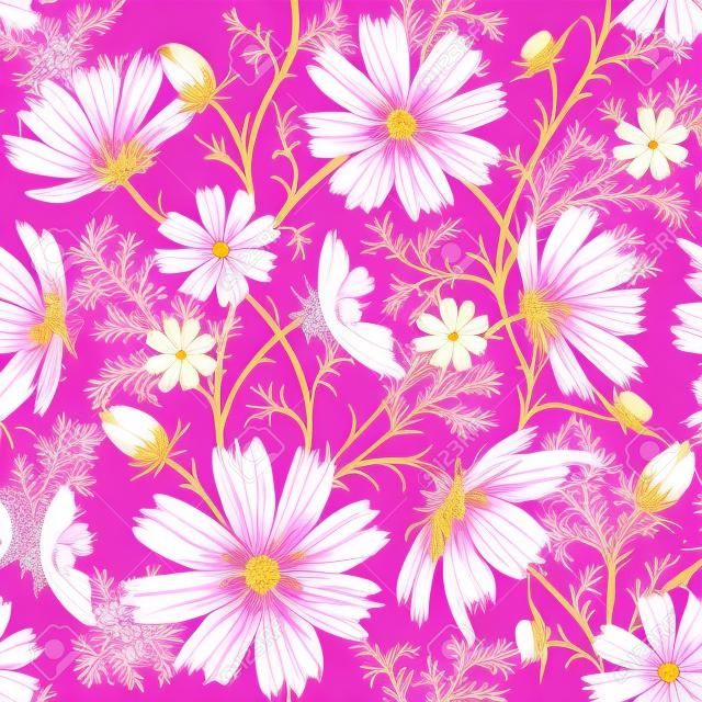 Seamless floral background with beautiful pink wild flowers