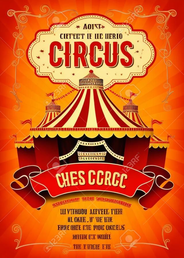 Vintages Zirkuswerbungsplakat oder -flieger mit großem Zirkusfestzelt. Eleganter Titel, Retro Hintergrund und Platz für Ihren Text. Vektor-illustration
