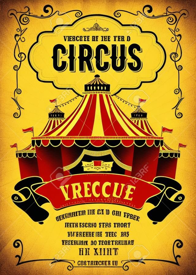 Vintage Circus cartaz de publicidade ou flyer com grande tenda de circo. Título elegante, fundo retro e espaço para o seu texto. Ilustração vetorial.
