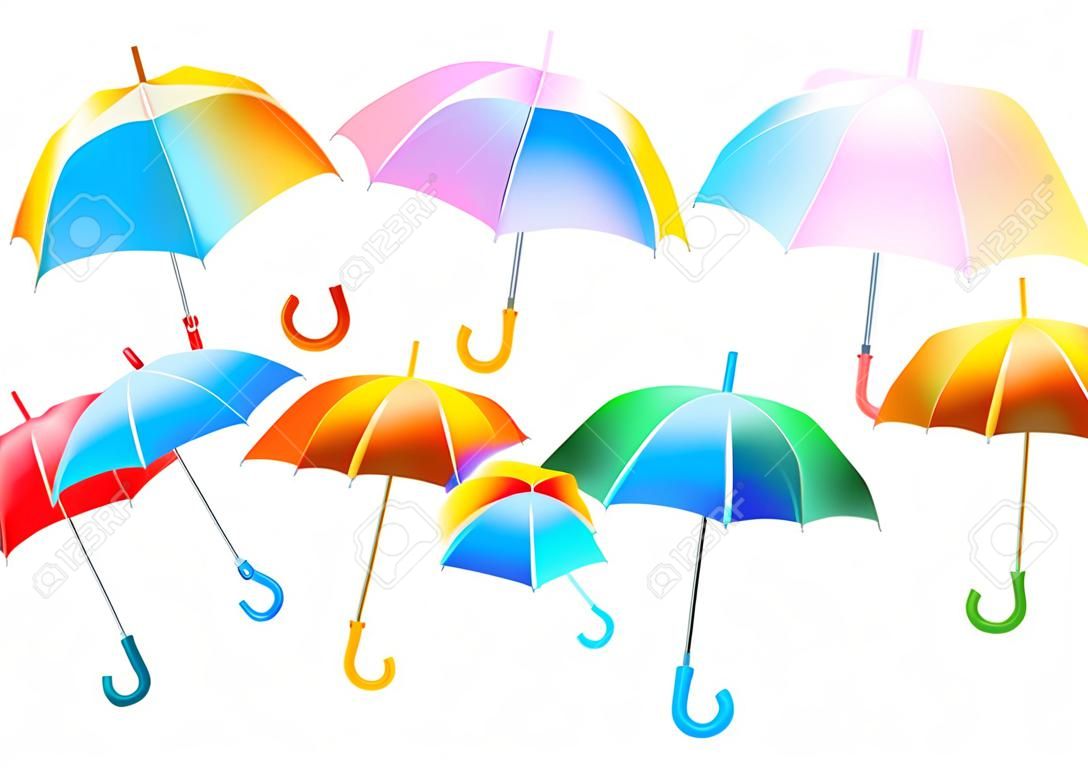 Conjunto de guarda-chuvas realistas coloridos. ilustração vetorial.