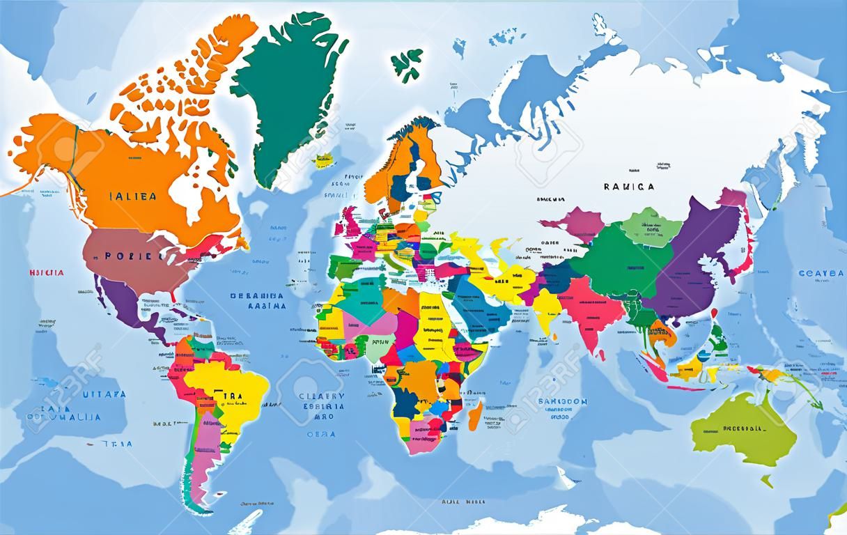 Colorful World political map with clearly labeled, separated layers. Vector illustration.