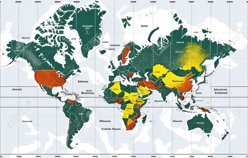 Mapa do mundo político na projeção de Mercator.
